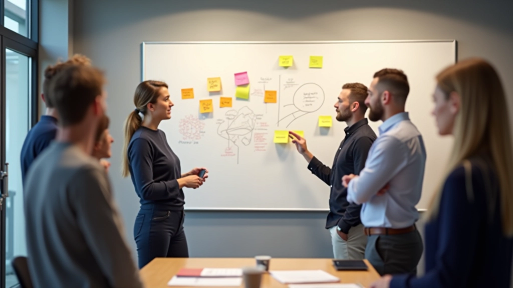 Team bijeenkomst met whiteboard en post-its voor veranderingscommunicatie planning