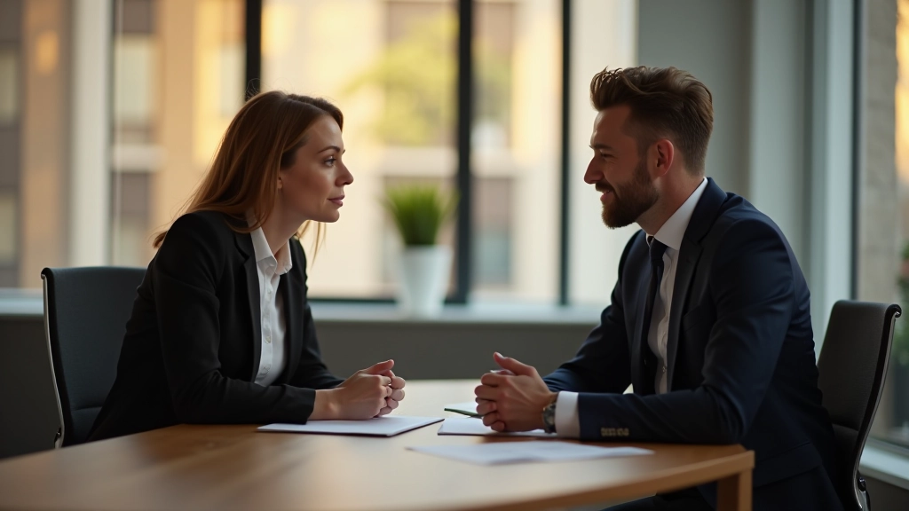Twee collega's in vergadering aan houten tafel, spreken over planning en notities