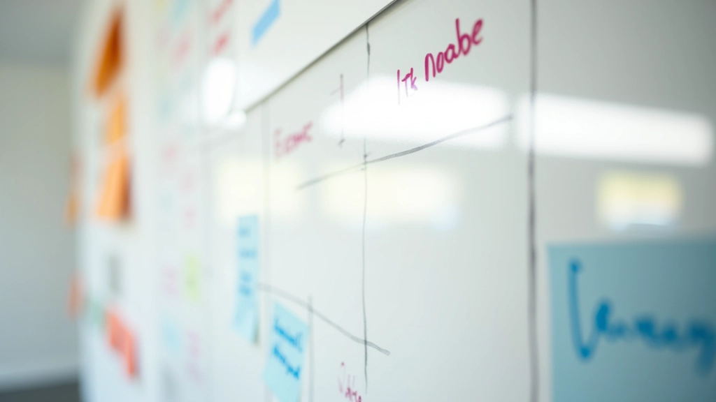 Whiteboard met mindmap over veranderingscommunicatie en stakeholder engagement